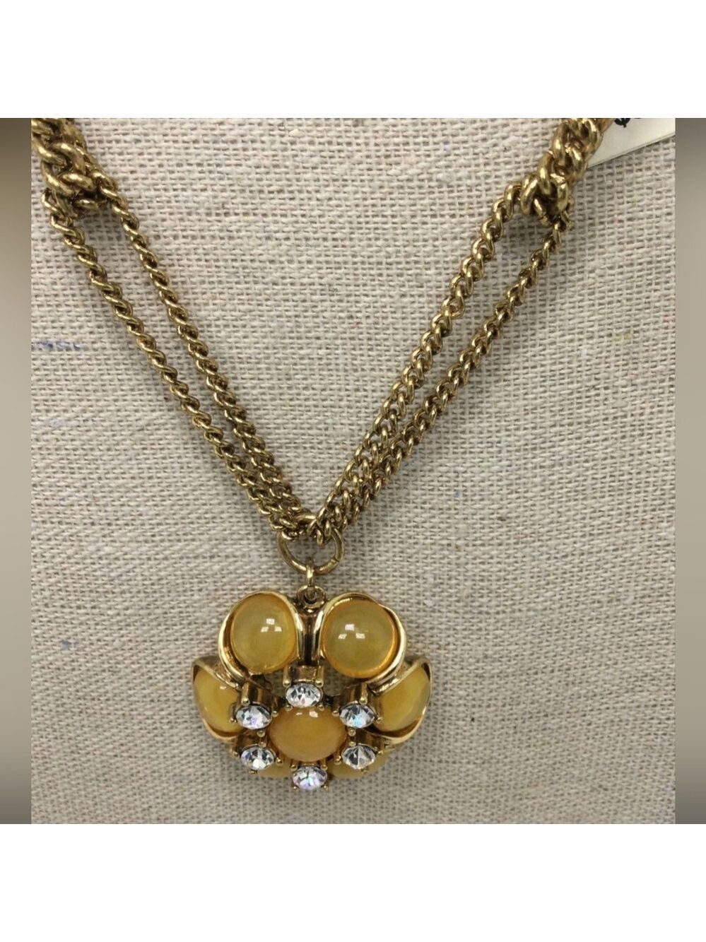 NWT Talbots Yellow Rhinestone Flower Pendant Long Chain Necklace 36"